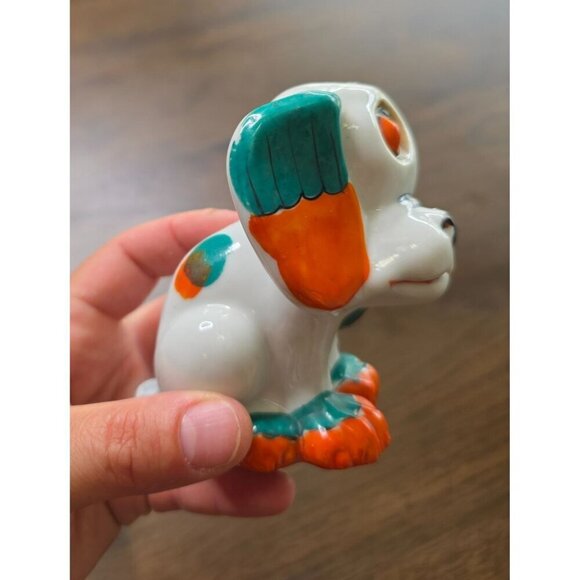 Vintage Ceramic Dog Figurine With Orange & Teal Accents - Picture 6 of 16